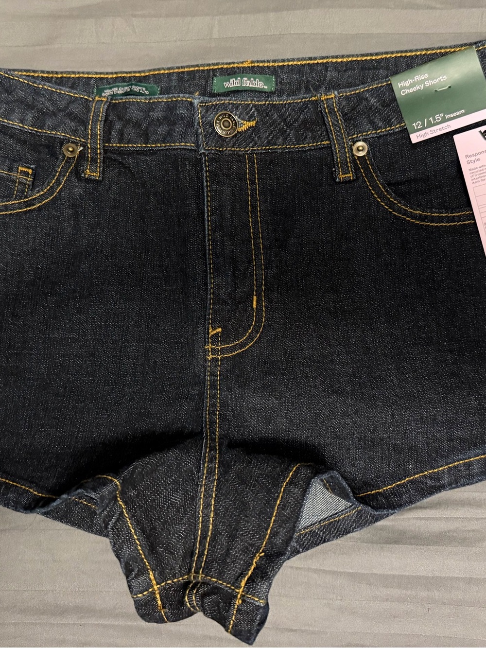 wild fable Dark Wash High-Rise Denim Shorts with Yellow Stitching
